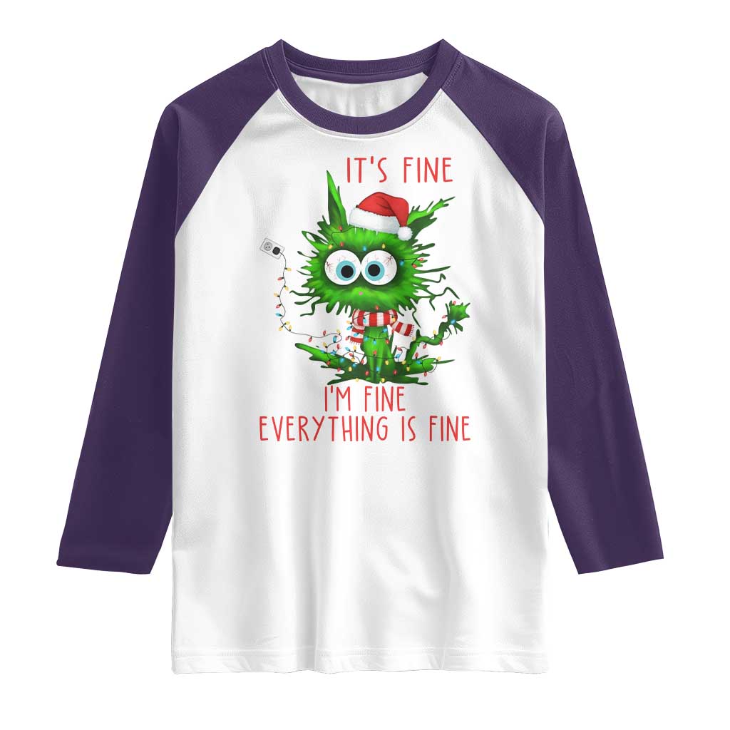 Funny Cat Green Christmas Raglan Shirt It Is Fine I Am Fine Everything Is Fine - Wonder Print Shop
