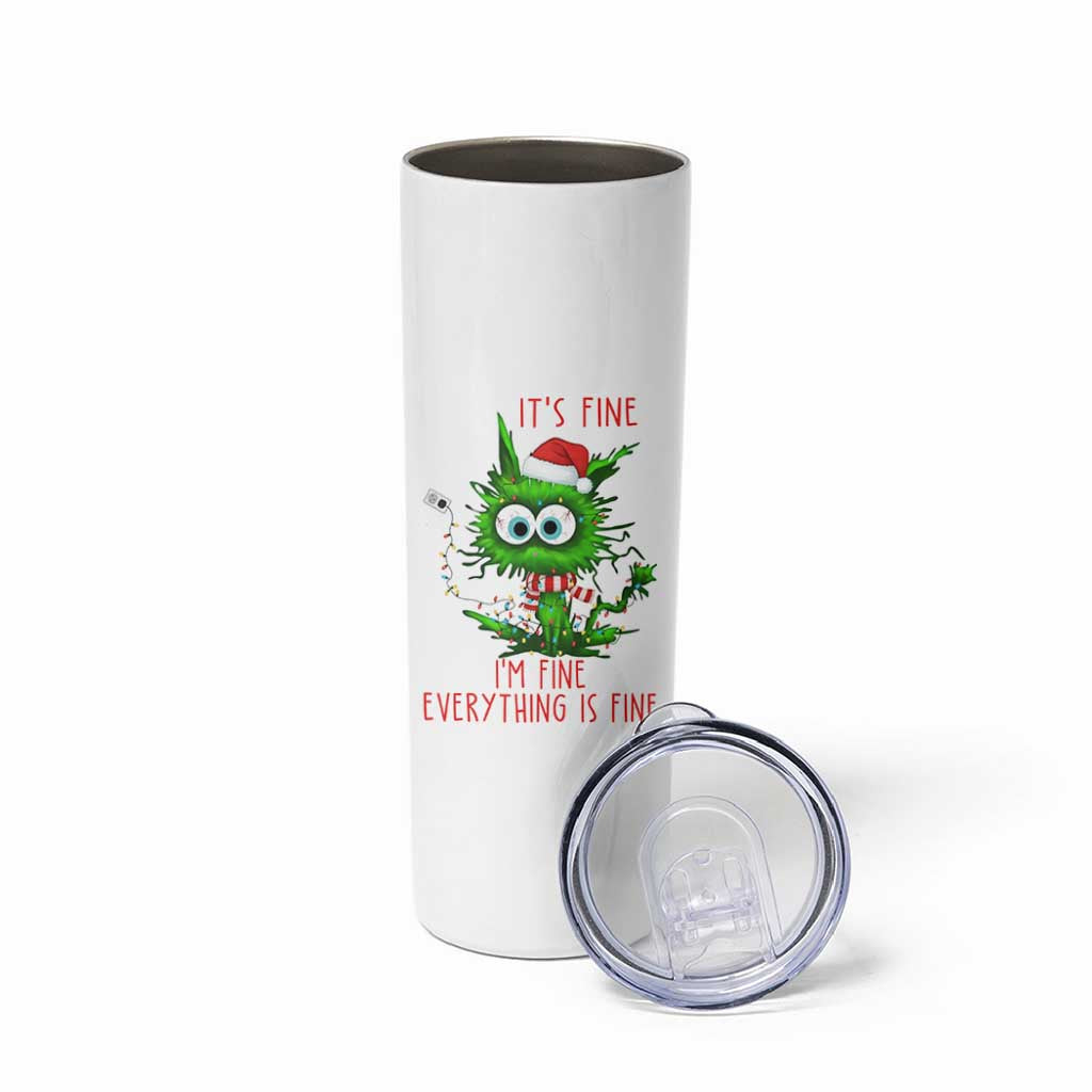 Funny Cat Green Christmas Skinny Tumbler It Is Fine I Am Fine Everything Is Fine - Wonder Print Shop