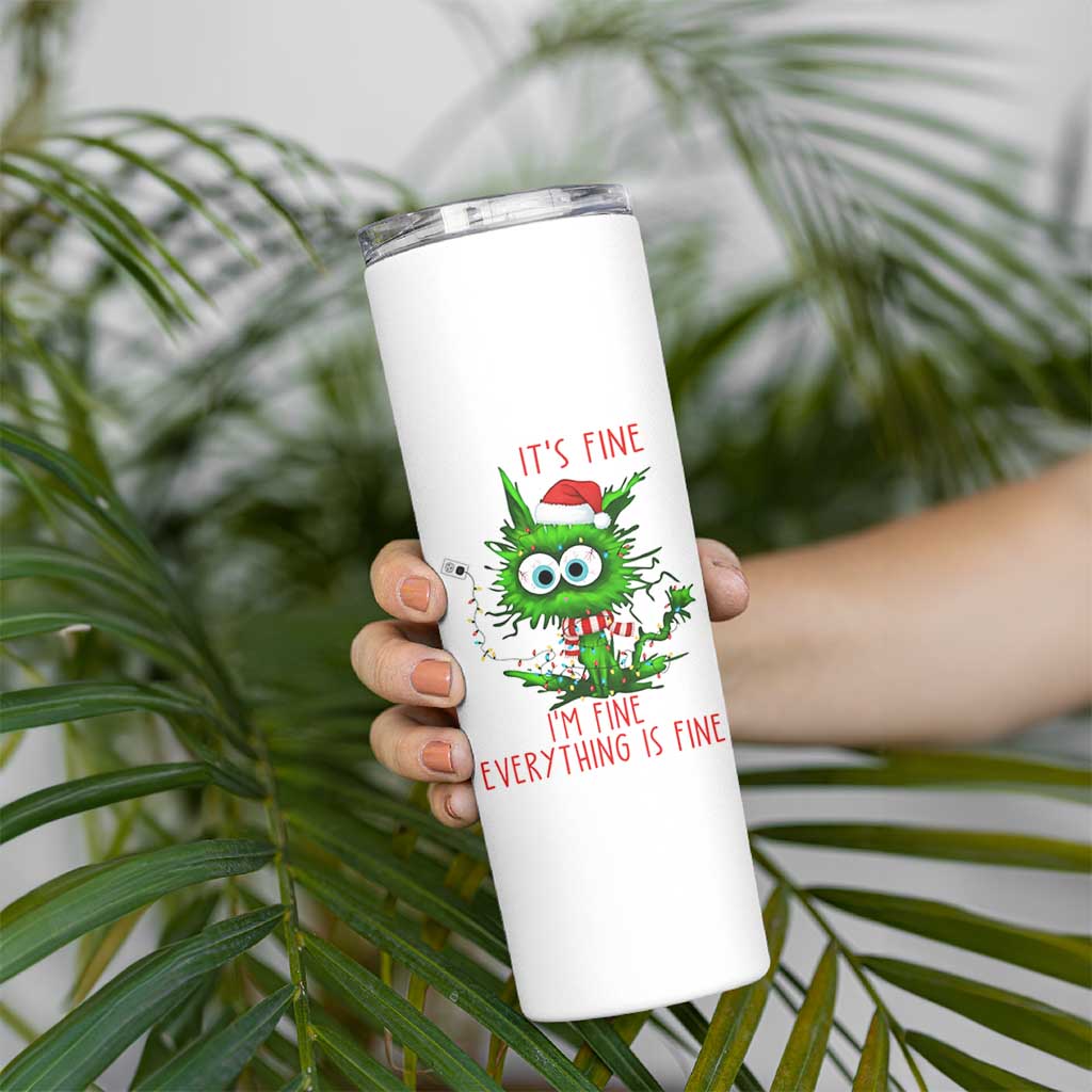 Funny Cat Green Christmas Skinny Tumbler It Is Fine I Am Fine Everything Is Fine - Wonder Print Shop