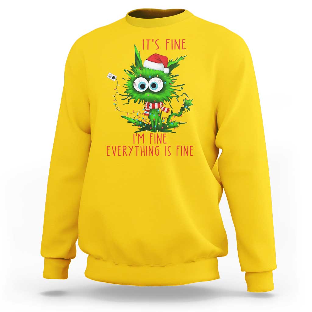 Funny Cat Green Christmas Sweatshirt It Is Fine I Am Fine Everything Is Fine - Wonder Print Shop