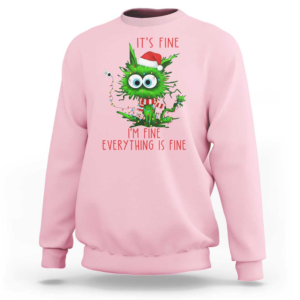 Funny Cat Green Christmas Sweatshirt It Is Fine I Am Fine Everything Is Fine - Wonder Print Shop