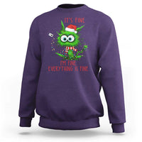 Funny Cat Green Christmas Sweatshirt It Is Fine I Am Fine Everything Is Fine - Wonder Print Shop