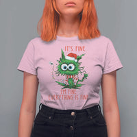 Funny Cat Green Christmas T Shirt For Women It Is Fine I Am Fine Everything Is Fine - Wonder Print Shop