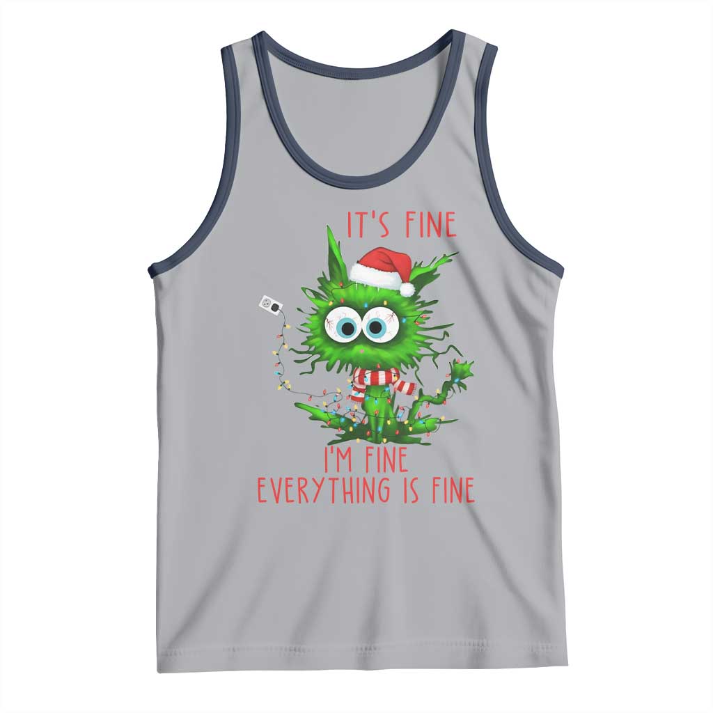 Funny Cat Green Christmas Tank Top It Is Fine I Am Fine Everything Is Fine - Wonder Print Shop