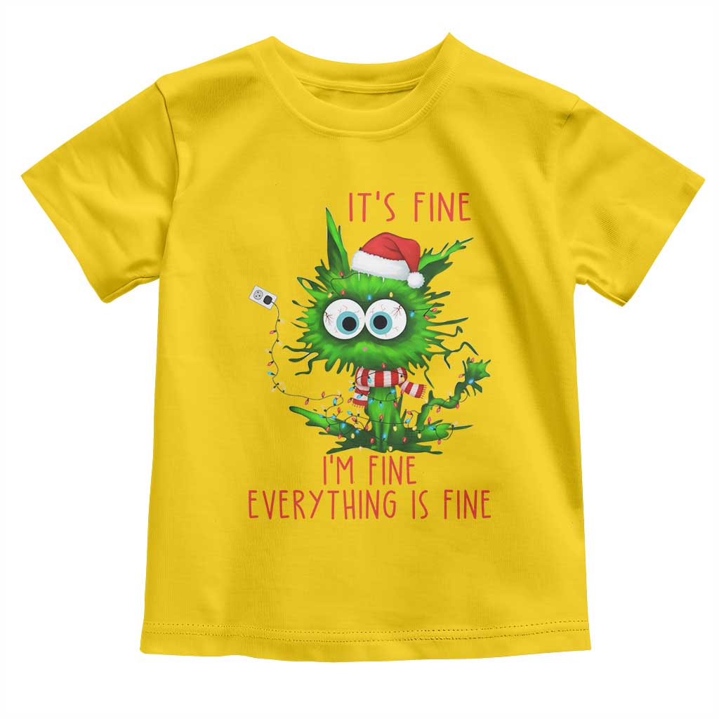 Funny Cat Green Christmas Toddler T Shirt It Is Fine I Am Fine Everything Is Fine - Wonder Print Shop