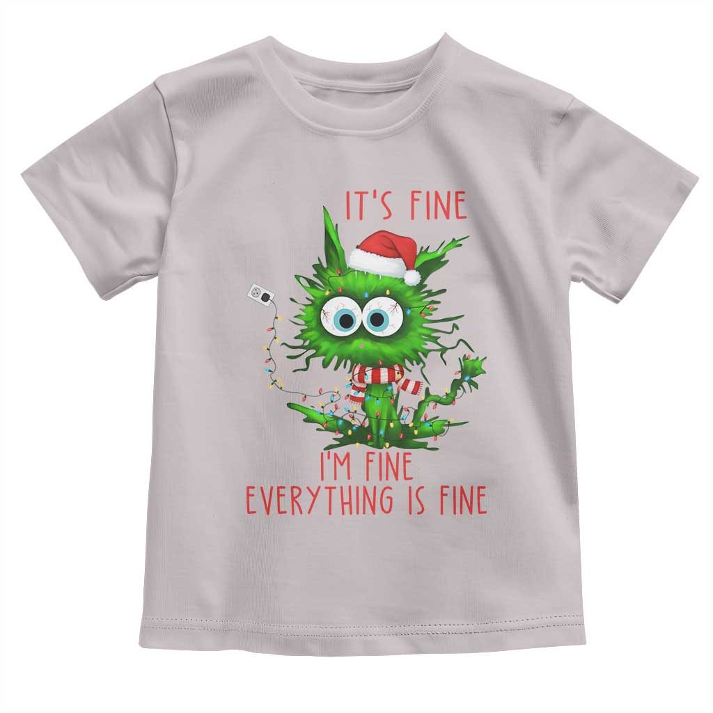Funny Cat Green Christmas Toddler T Shirt It Is Fine I Am Fine Everything Is Fine - Wonder Print Shop
