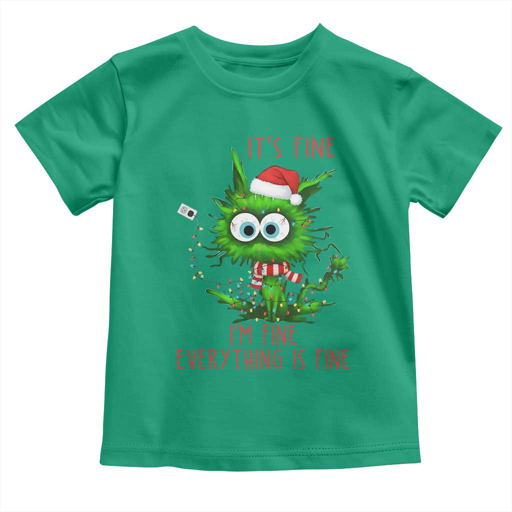 Funny Cat Green Christmas Toddler T Shirt It Is Fine I Am Fine Everything Is Fine - Wonder Print Shop