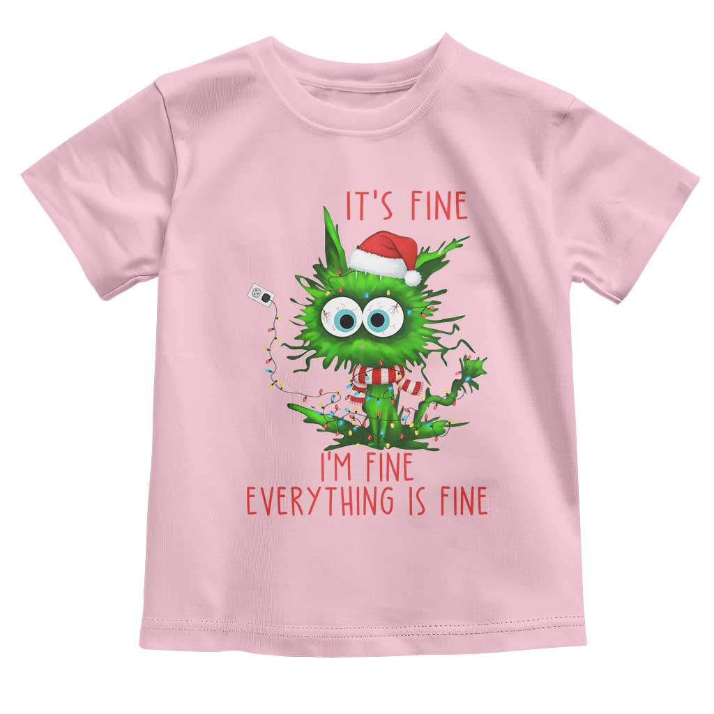 Funny Cat Green Christmas Toddler T Shirt It Is Fine I Am Fine Everything Is Fine - Wonder Print Shop