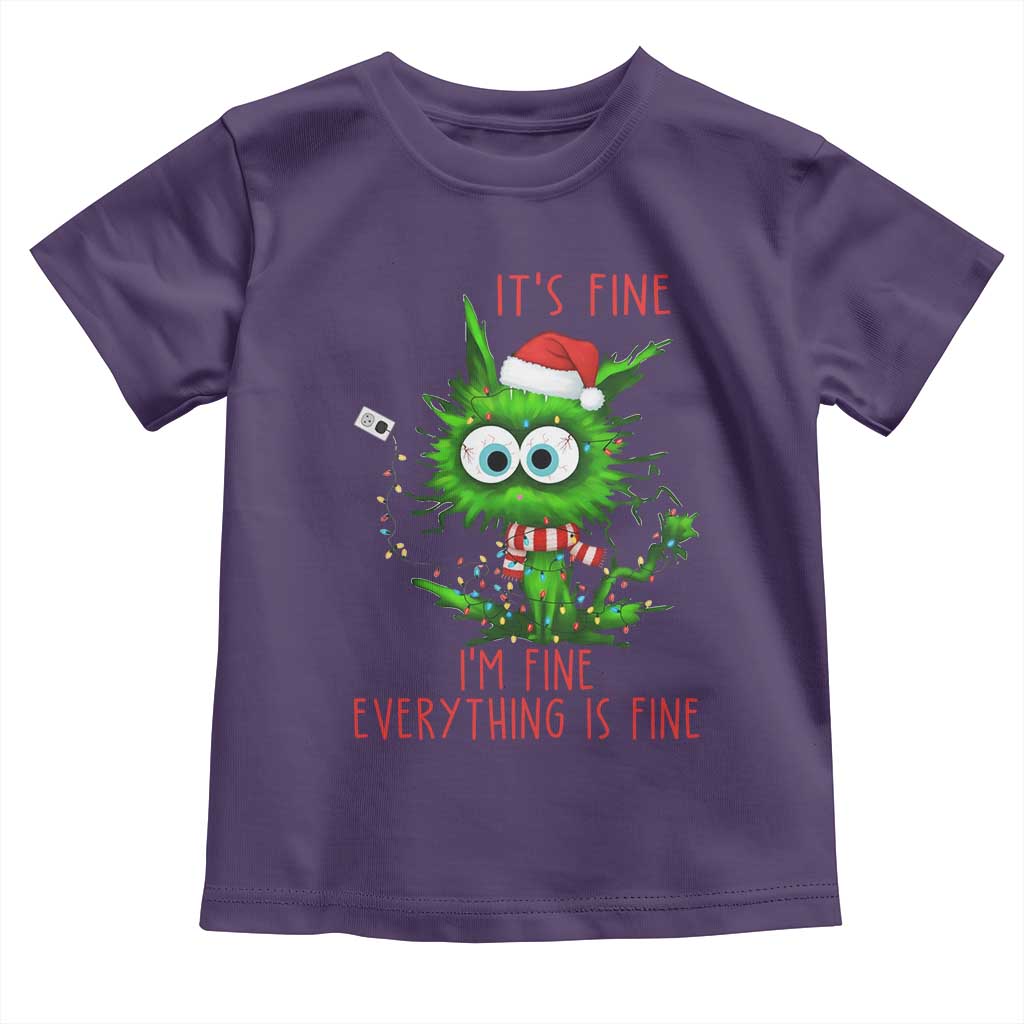 Funny Cat Green Christmas Toddler T Shirt It Is Fine I Am Fine Everything Is Fine - Wonder Print Shop