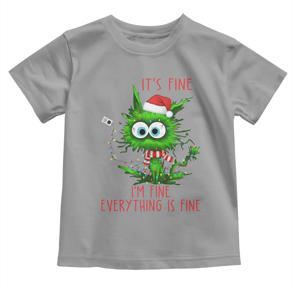 Funny Cat Green Christmas Toddler T Shirt It Is Fine I Am Fine Everything Is Fine - Wonder Print Shop