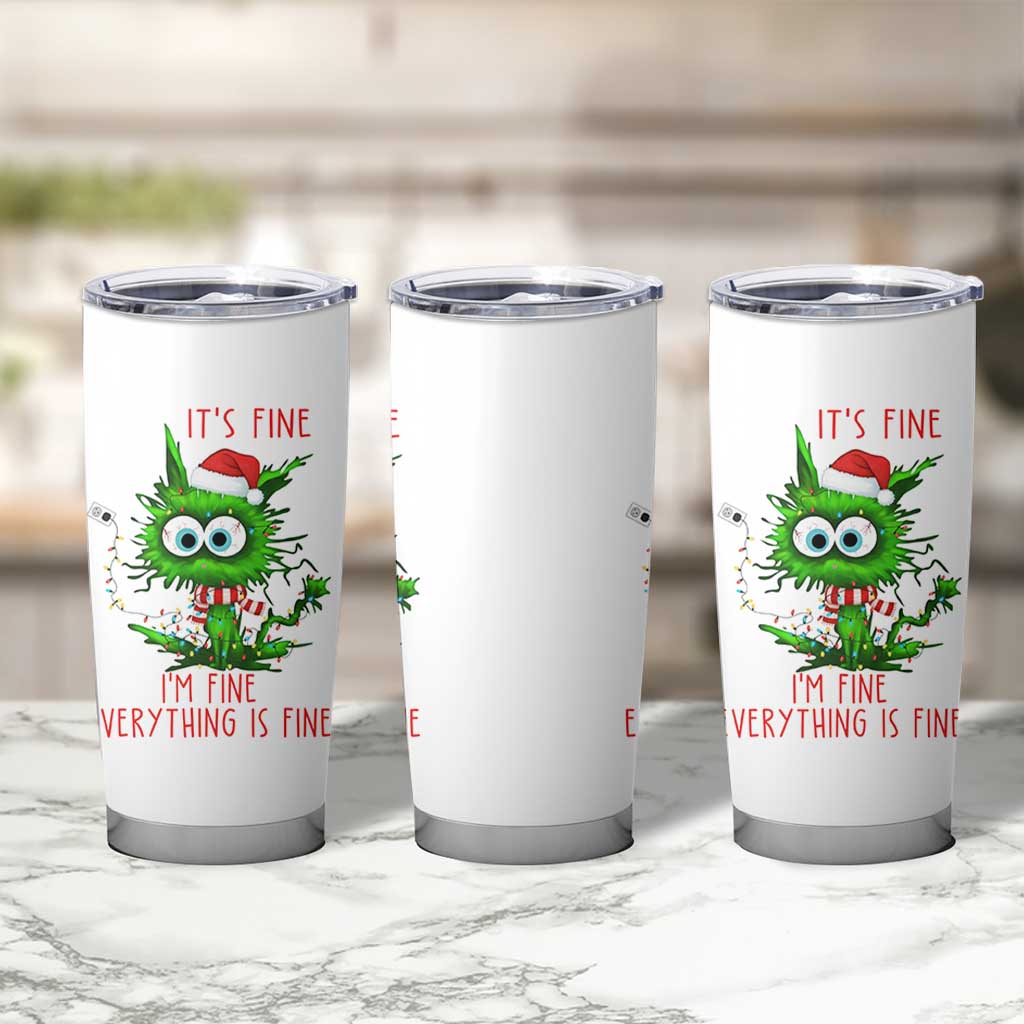 Funny Cat Green Christmas Tumbler Cup It Is Fine I Am Fine Everything Is Fine - Wonder Print Shop