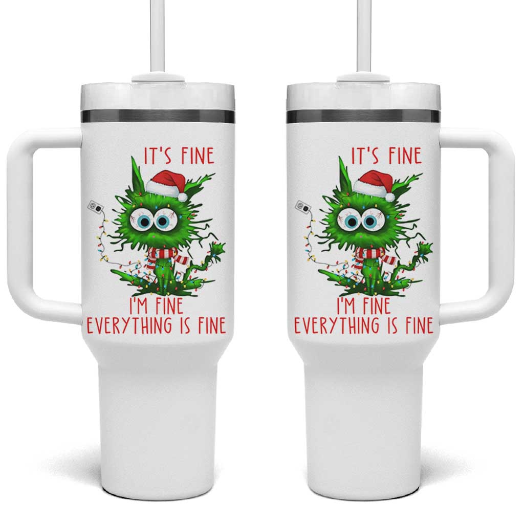Funny Cat Green Christmas Tumbler With Handle It Is Fine I Am Fine Everything Is Fine - Wonder Print Shop