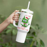 Funny Cat Green Christmas Tumbler With Handle It Is Fine I Am Fine Everything Is Fine - Wonder Print Shop