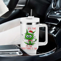 Funny Cat Green Christmas Tumbler With Handle It Is Fine I Am Fine Everything Is Fine - Wonder Print Shop