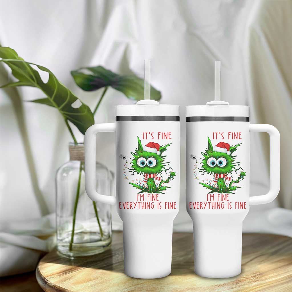 Funny Cat Green Christmas Tumbler With Handle It Is Fine I Am Fine Everything Is Fine - Wonder Print Shop