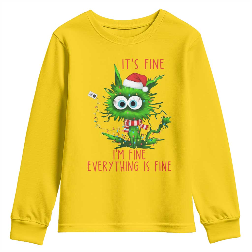 Funny Cat Green Christmas Youth Sweatshirt It Is Fine I Am Fine Everything Is Fine - Wonder Print Shop