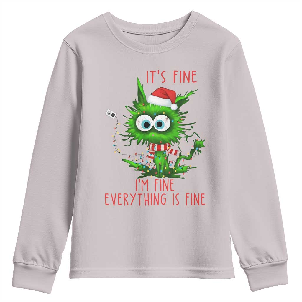 Funny Cat Green Christmas Youth Sweatshirt It Is Fine I Am Fine Everything Is Fine - Wonder Print Shop