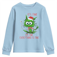 Funny Cat Green Christmas Youth Sweatshirt It Is Fine I Am Fine Everything Is Fine - Wonder Print Shop