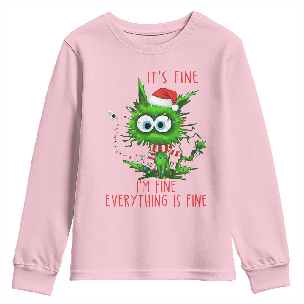 Funny Cat Green Christmas Youth Sweatshirt It Is Fine I Am Fine Everything Is Fine - Wonder Print Shop