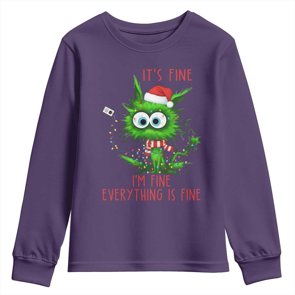 Funny Cat Green Christmas Youth Sweatshirt It Is Fine I Am Fine Everything Is Fine - Wonder Print Shop
