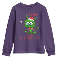 Funny Cat Green Christmas Youth Sweatshirt It Is Fine I Am Fine Everything Is Fine - Wonder Print Shop
