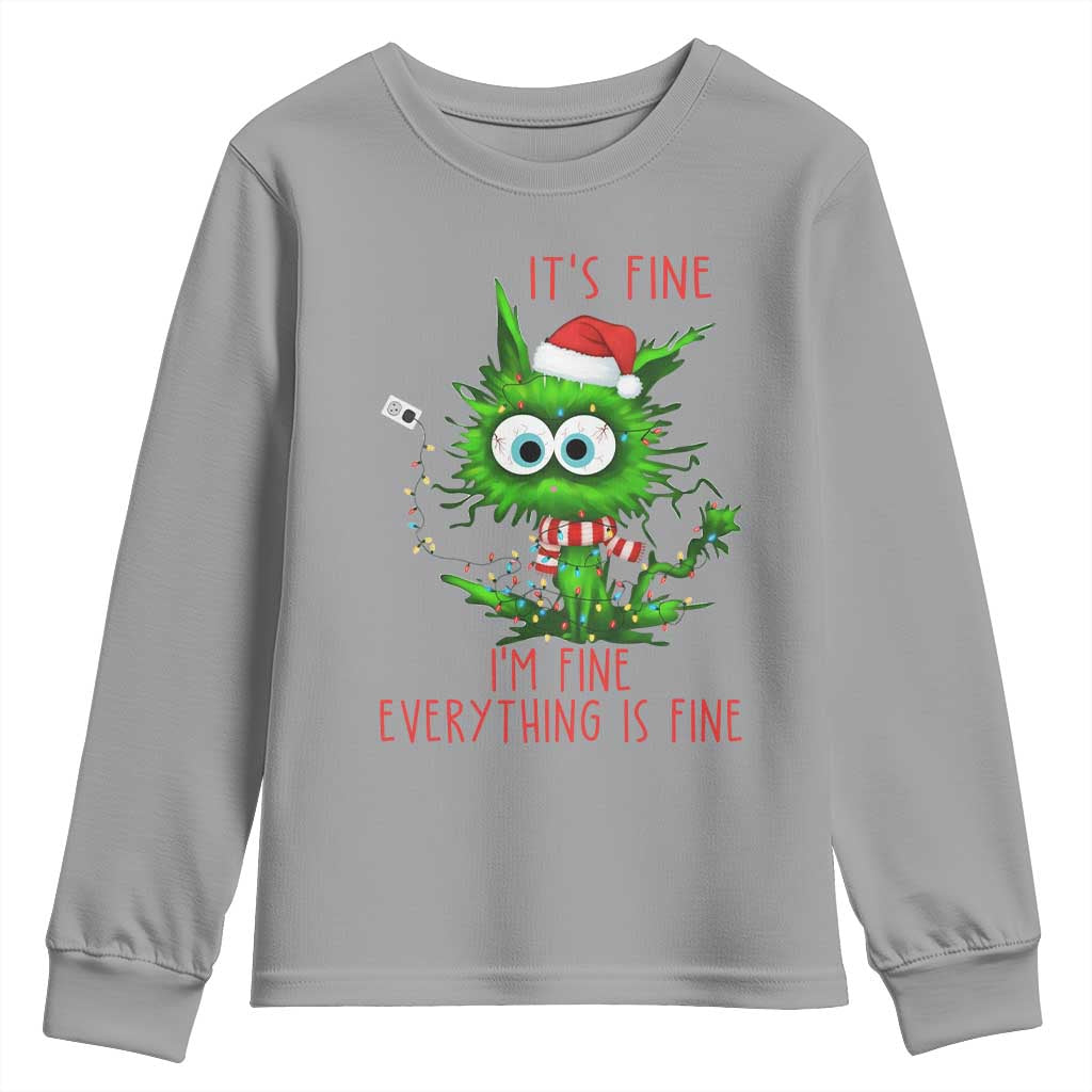 Funny Cat Green Christmas Youth Sweatshirt It Is Fine I Am Fine Everything Is Fine - Wonder Print Shop