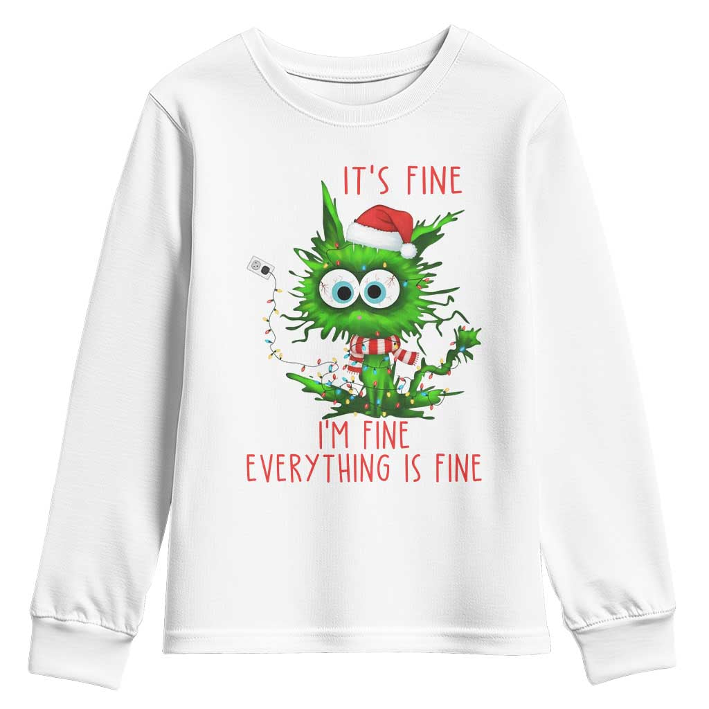 Funny Cat Green Christmas Youth Sweatshirt It Is Fine I Am Fine Everything Is Fine - Wonder Print Shop