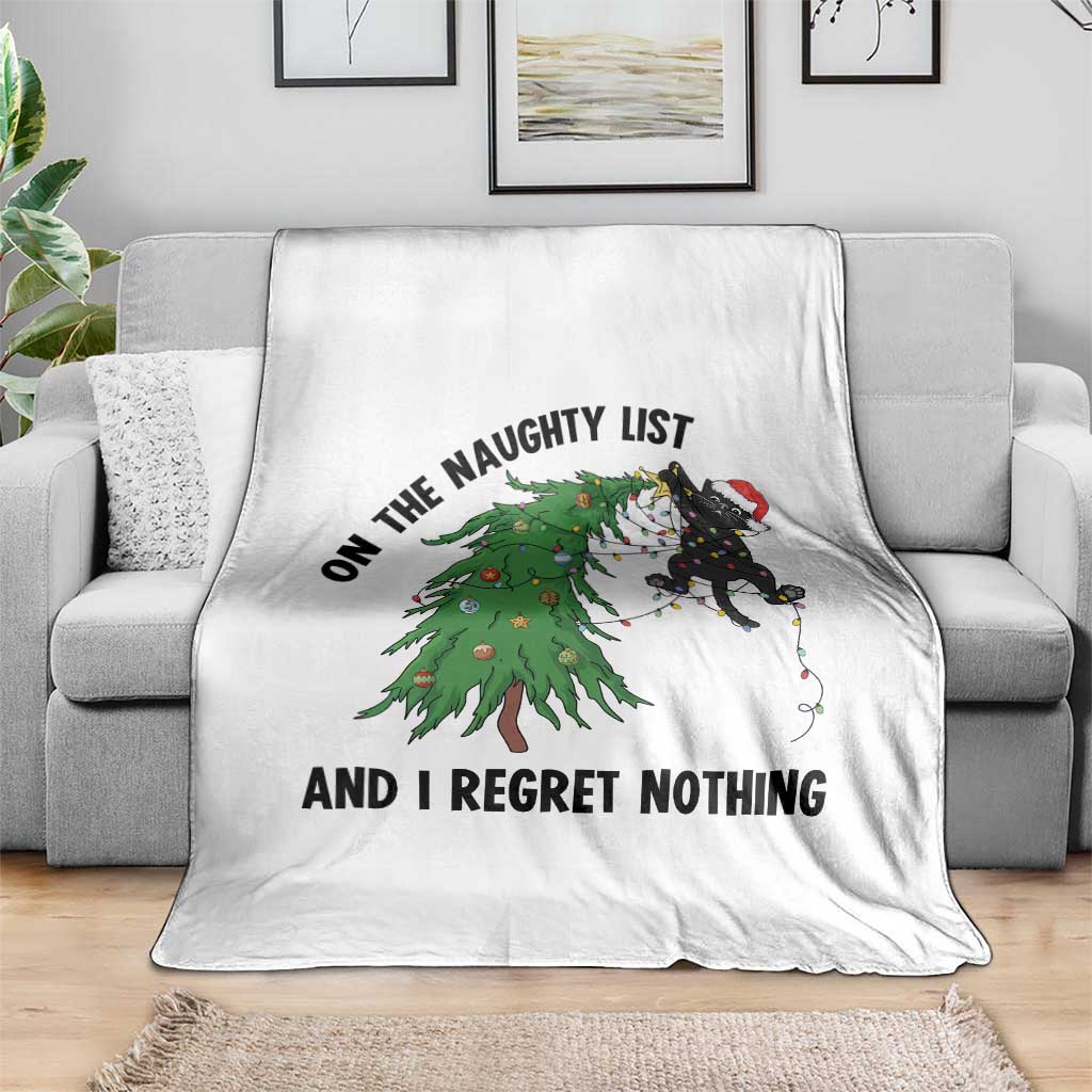 Funny Black Cat Christmas Throw Blanket On the Naughty List And I Regret Nothing - Wonder Print Shop