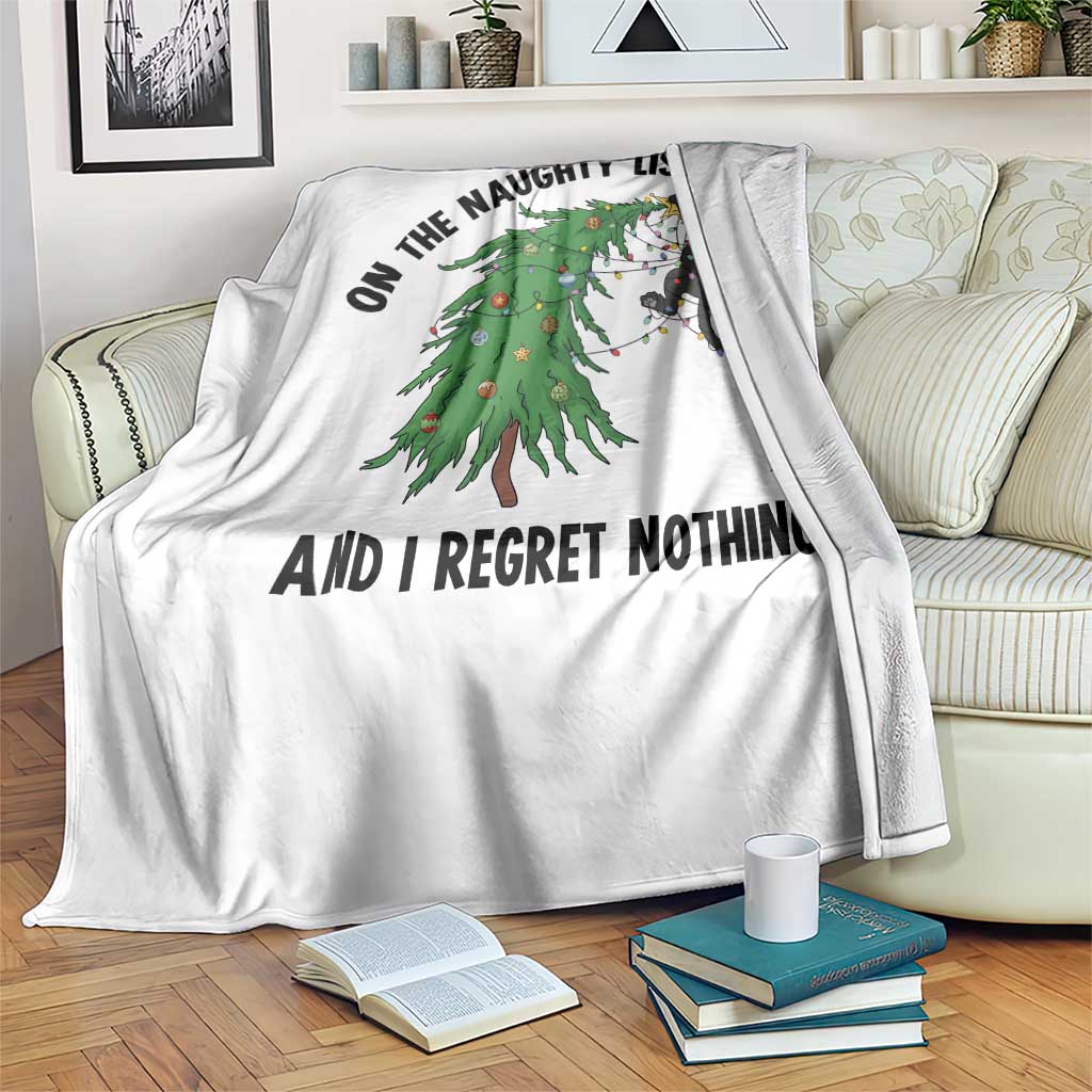 Funny Black Cat Christmas Throw Blanket On the Naughty List And I Regret Nothing - Wonder Print Shop