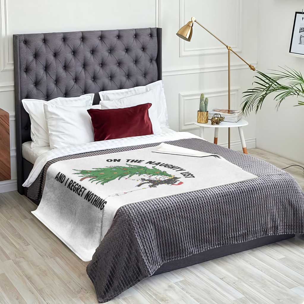 Funny Black Cat Christmas Throw Blanket On the Naughty List And I Regret Nothing - Wonder Print Shop