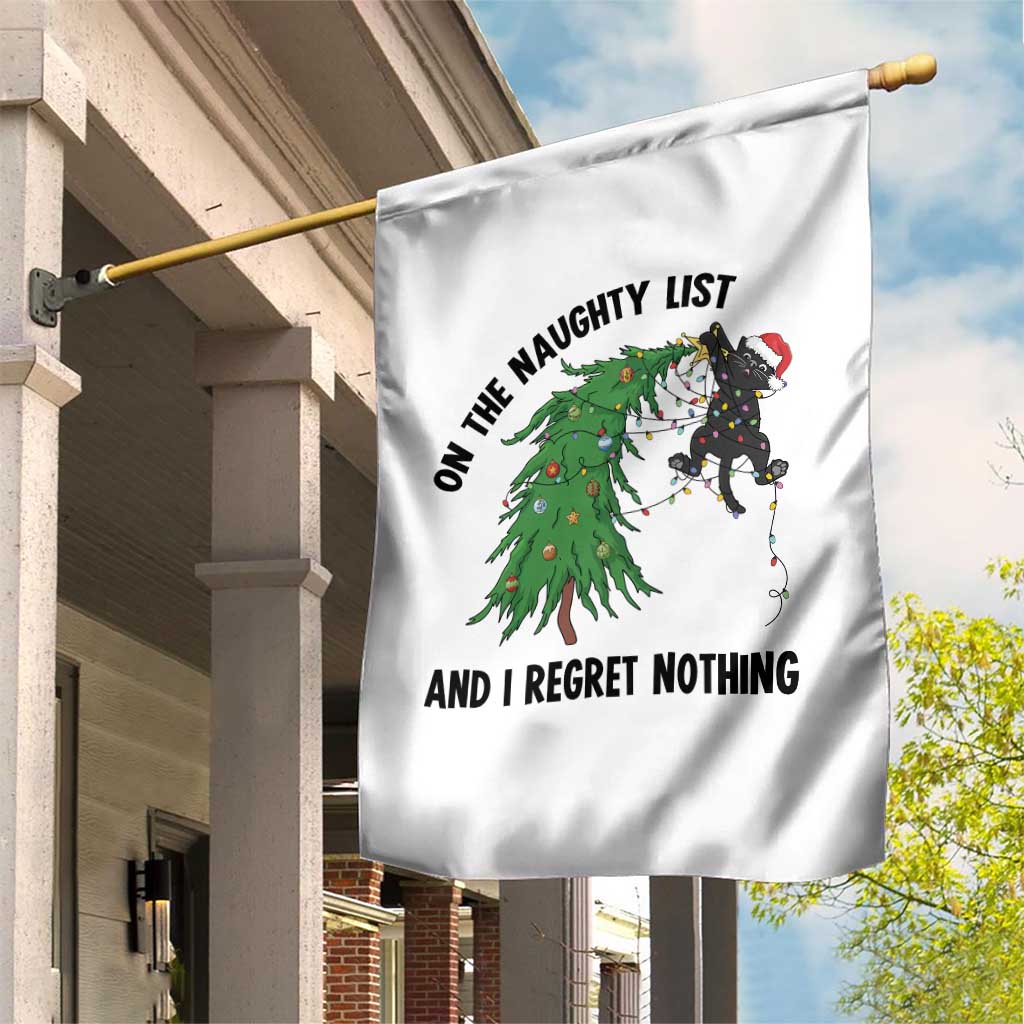 Funny Black Cat Christmas Garden Flag On the Naughty List And I Regret Nothing - Wonder Print Shop