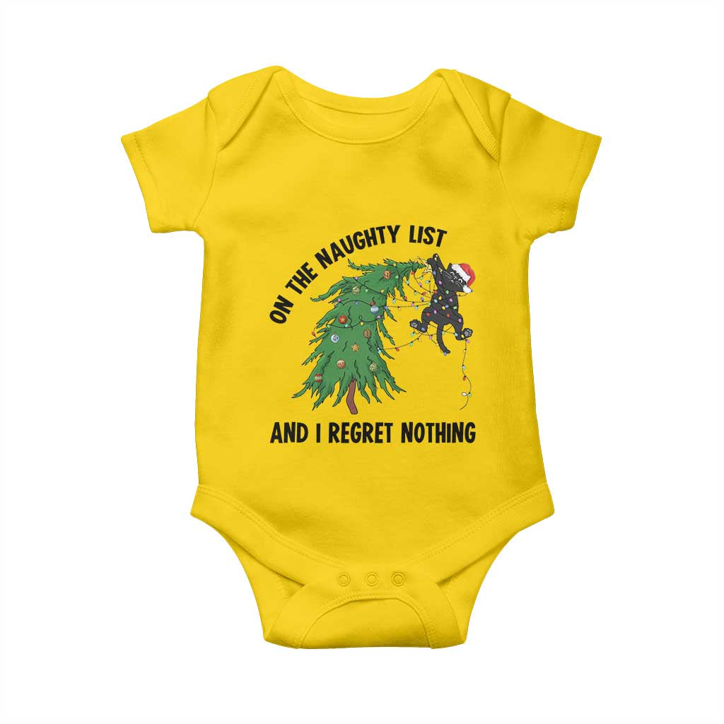Funny Black Cat Christmas Baby Onesie On the Naughty List And I Regret Nothing - Wonder Print Shop