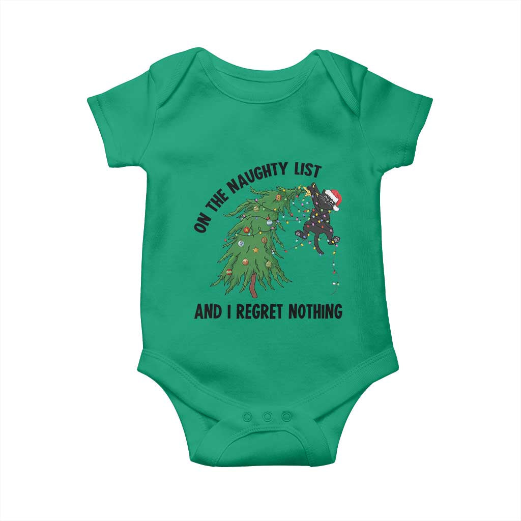 Funny Black Cat Christmas Baby Onesie On the Naughty List And I Regret Nothing - Wonder Print Shop
