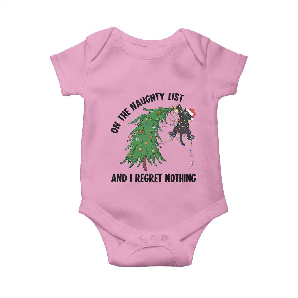 Funny Black Cat Christmas Baby Onesie On the Naughty List And I Regret Nothing - Wonder Print Shop
