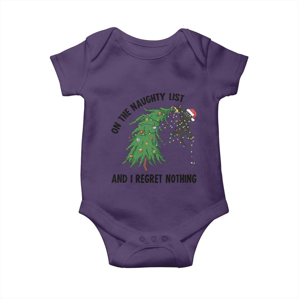Funny Black Cat Christmas Baby Onesie On the Naughty List And I Regret Nothing - Wonder Print Shop