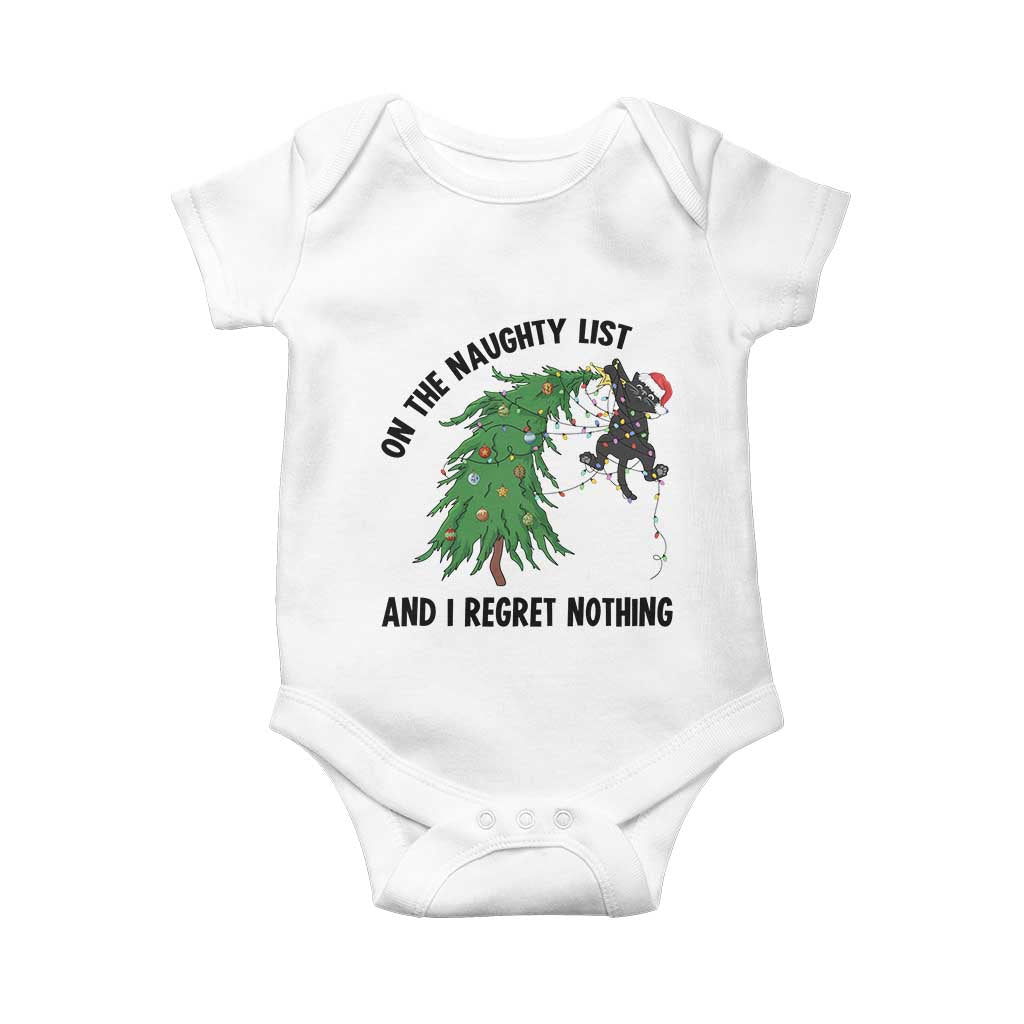 Funny Black Cat Christmas Baby Onesie On the Naughty List And I Regret Nothing - Wonder Print Shop