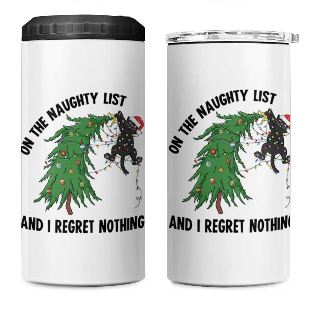Funny Black Cat Christmas 4 in 1 Can Cooler Tumbler On the Naughty List And I Regret Nothing - Wonder Print Shop