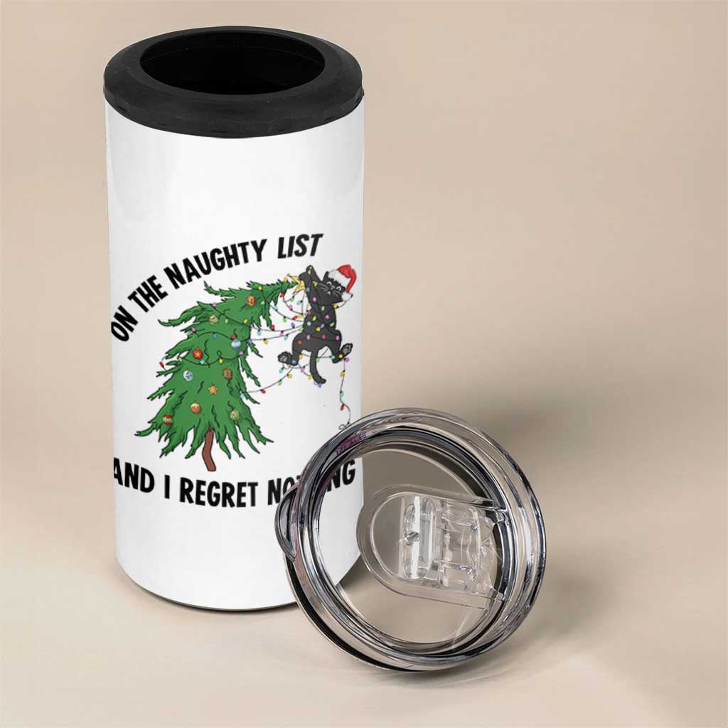 Funny Black Cat Christmas 4 in 1 Can Cooler Tumbler On the Naughty List And I Regret Nothing - Wonder Print Shop