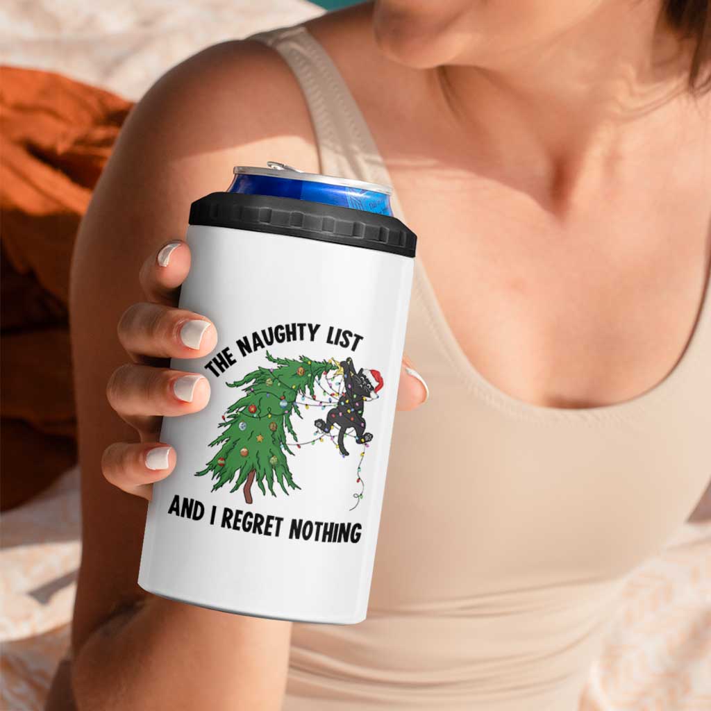Funny Black Cat Christmas 4 in 1 Can Cooler Tumbler On the Naughty List And I Regret Nothing - Wonder Print Shop