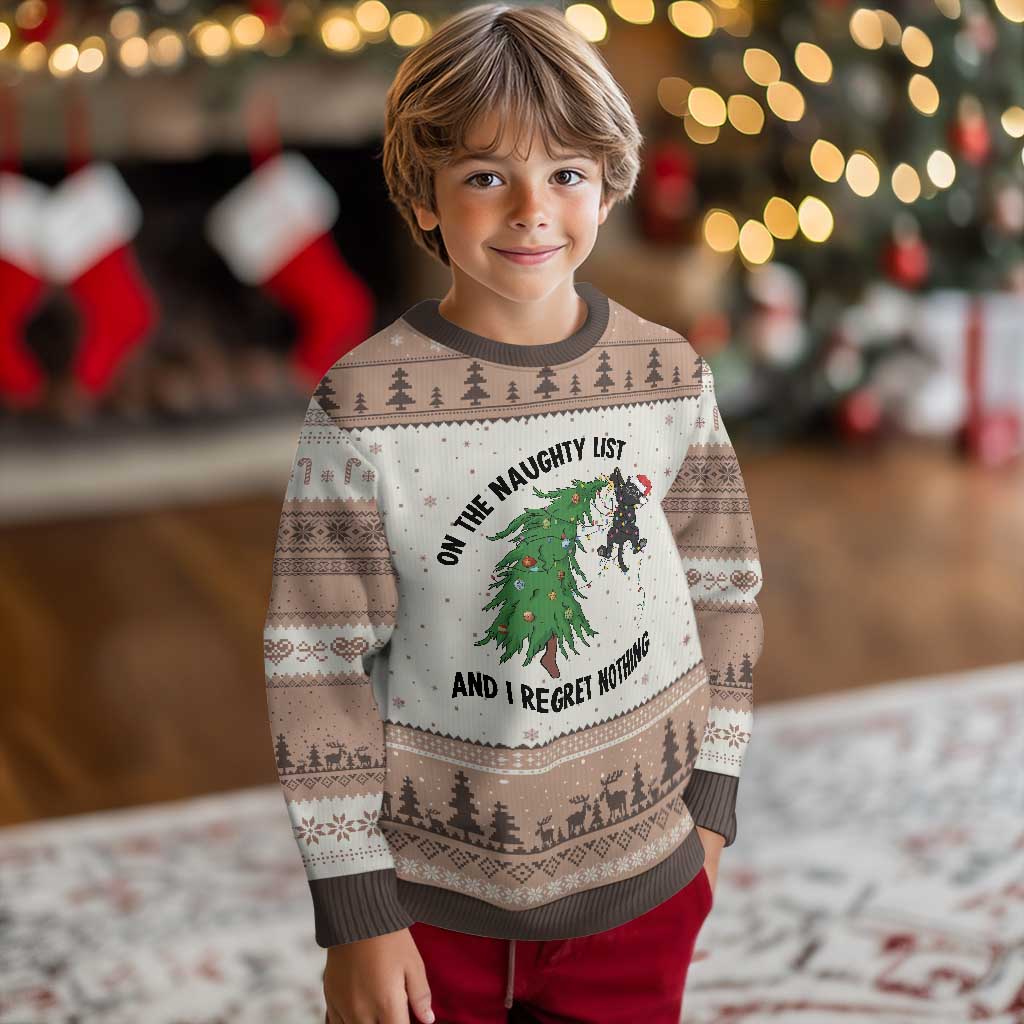Funny Black Cat Xmas Ugly Christmas Sweater On the Naughty List And I Regret Nothing - Wonder Print Shop
