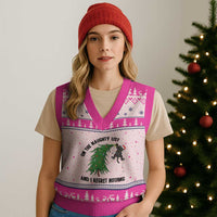 Funny Black Cat Xmas V-Neck Knit Sweater Vest On the Naughty List And I Regret Nothing - Wonder Print Shop