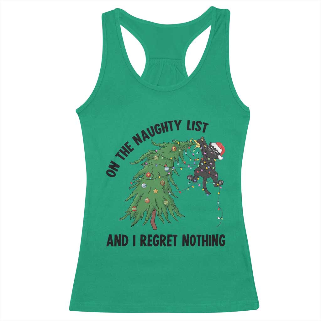 Funny Black Cat Christmas Racerback Tank Top On the Naughty List And I Regret Nothing - Wonder Print Shop