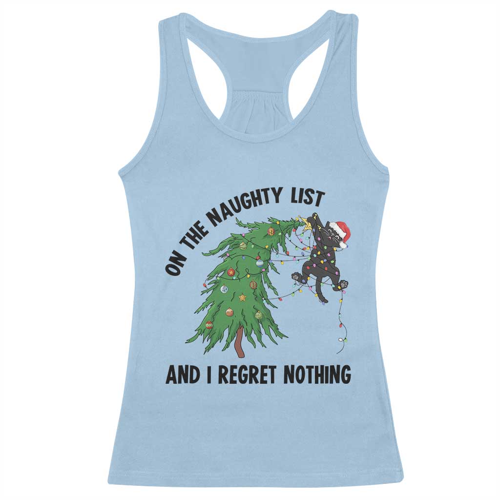 Funny Black Cat Christmas Racerback Tank Top On the Naughty List And I Regret Nothing - Wonder Print Shop