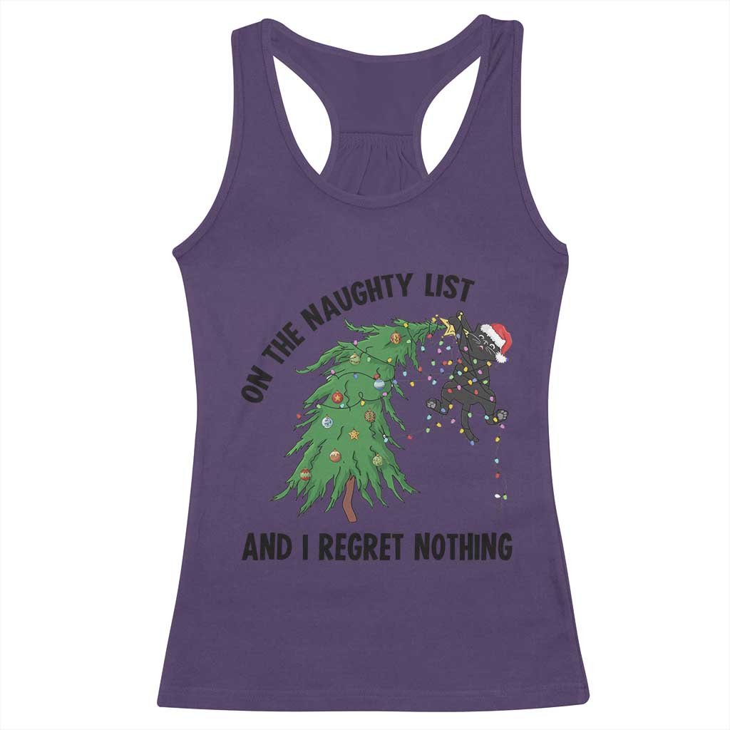 Funny Black Cat Christmas Racerback Tank Top On the Naughty List And I Regret Nothing - Wonder Print Shop