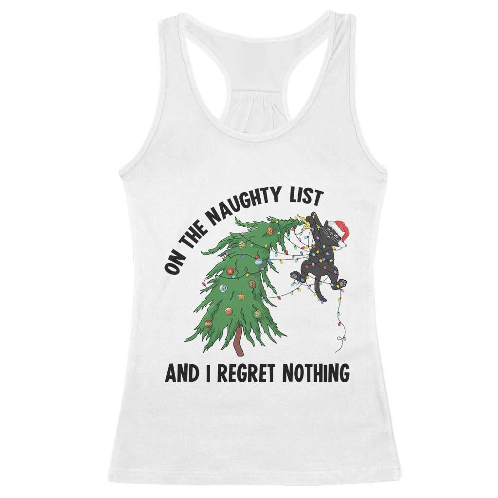 Funny Black Cat Christmas Racerback Tank Top On the Naughty List And I Regret Nothing - Wonder Print Shop