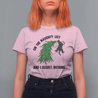 Funny Black Cat Christmas T Shirt For Women On the Naughty List And I Regret Nothing - Wonder Print Shop