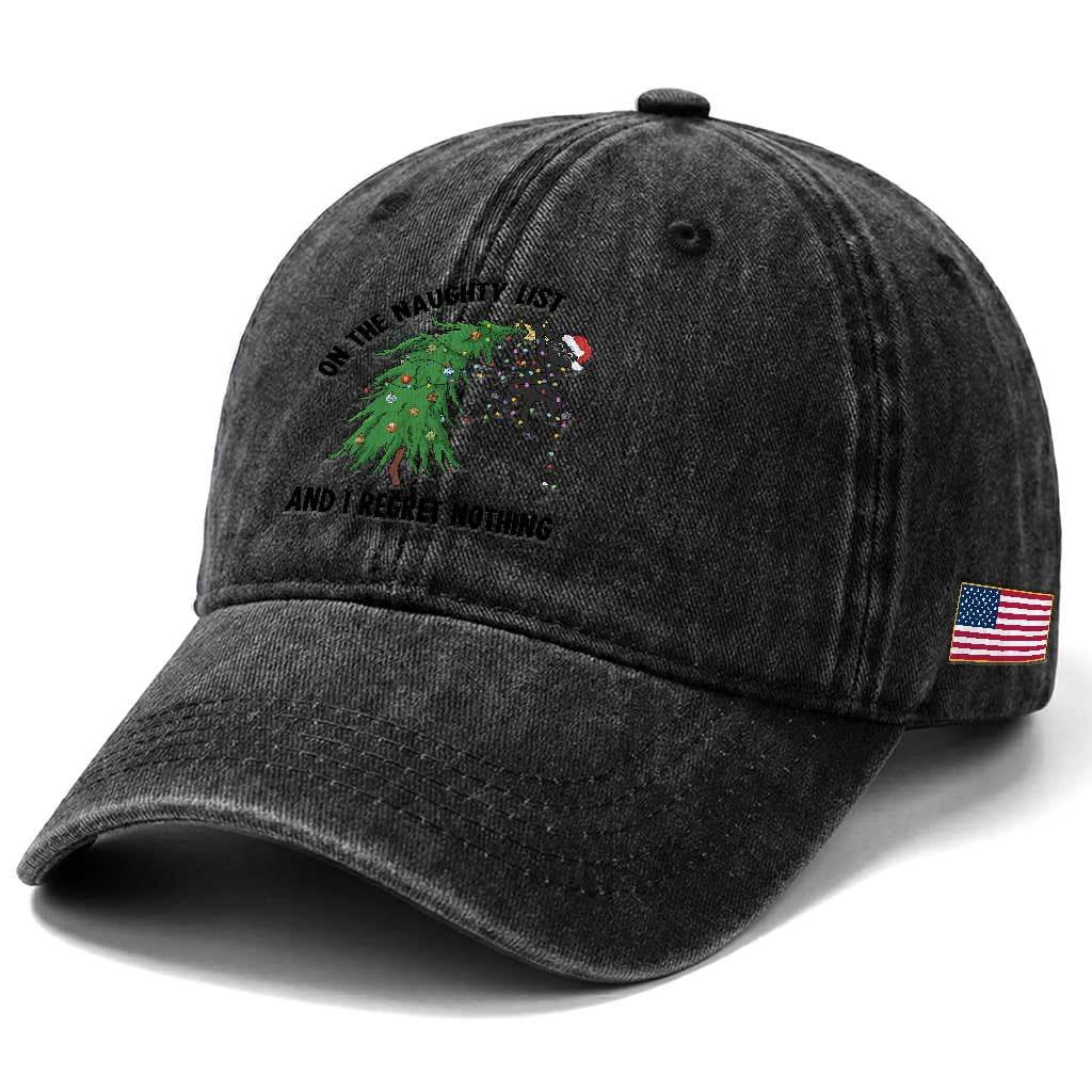 Funny Black Cat Christmas Washed Cotton Baseball Cap On the Naughty List And I Regret Nothing