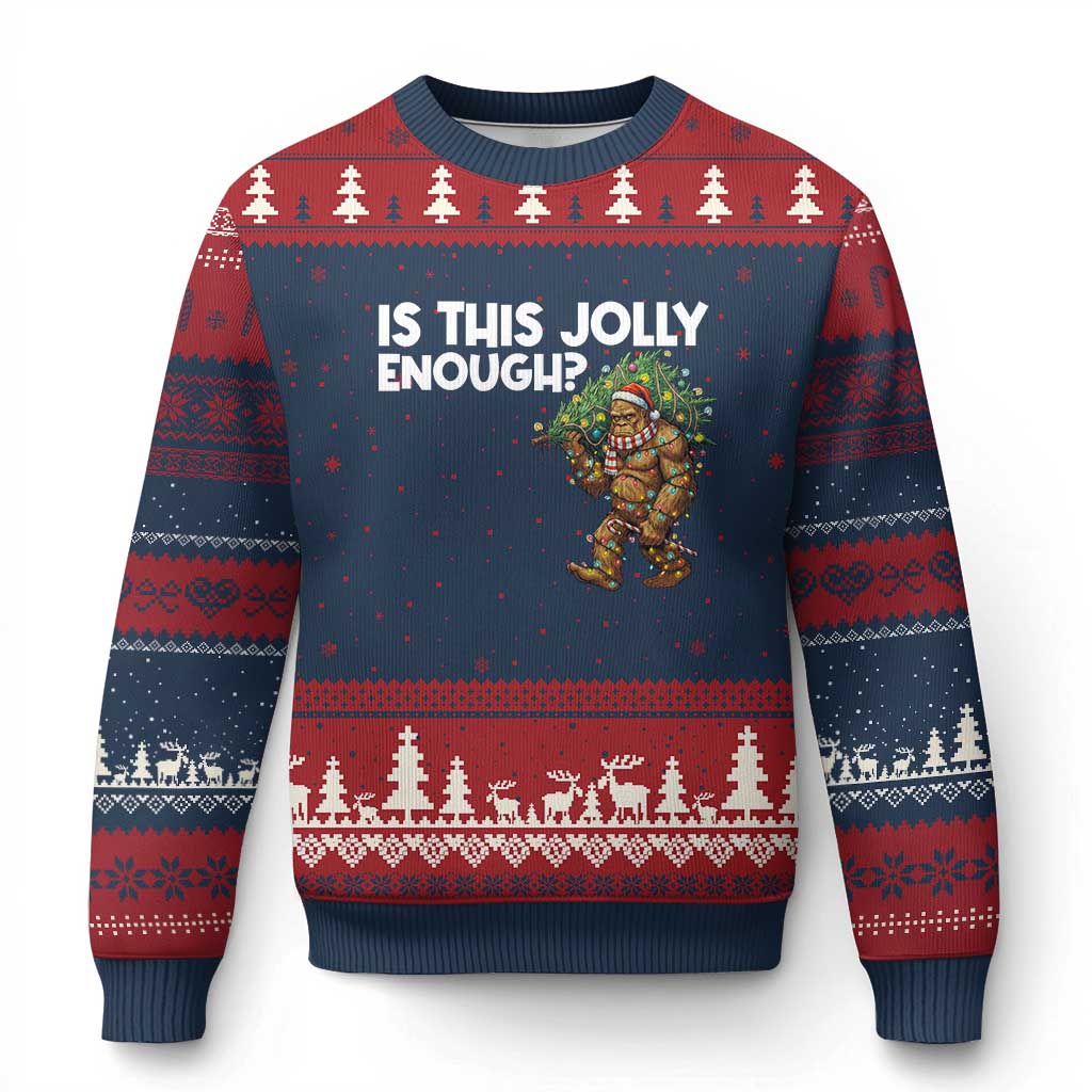 Funny Bigfoot Xmas Ugly Christmas Sweater Is This Jolly Enough - Wonder Print Shop