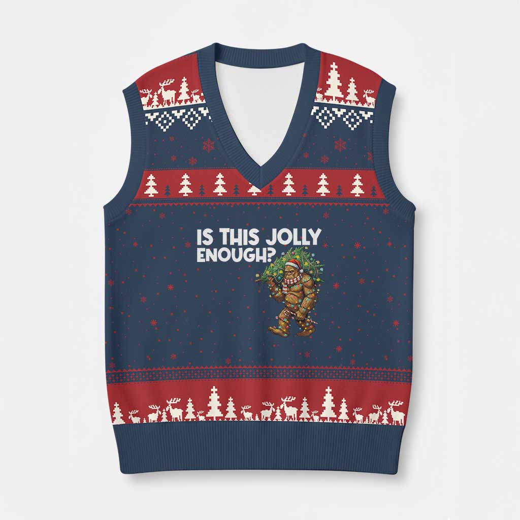 Funny Bigfoot Xmas V-Neck Knit Sweater Vest Is This Jolly Enough - Wonder Print Shop