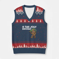 Funny Bigfoot Xmas V-Neck Knit Sweater Vest Is This Jolly Enough - Wonder Print Shop